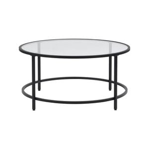 Ihomdec Round Coffee Tables Metal Frame With Top Tempered Glass Black/transparent