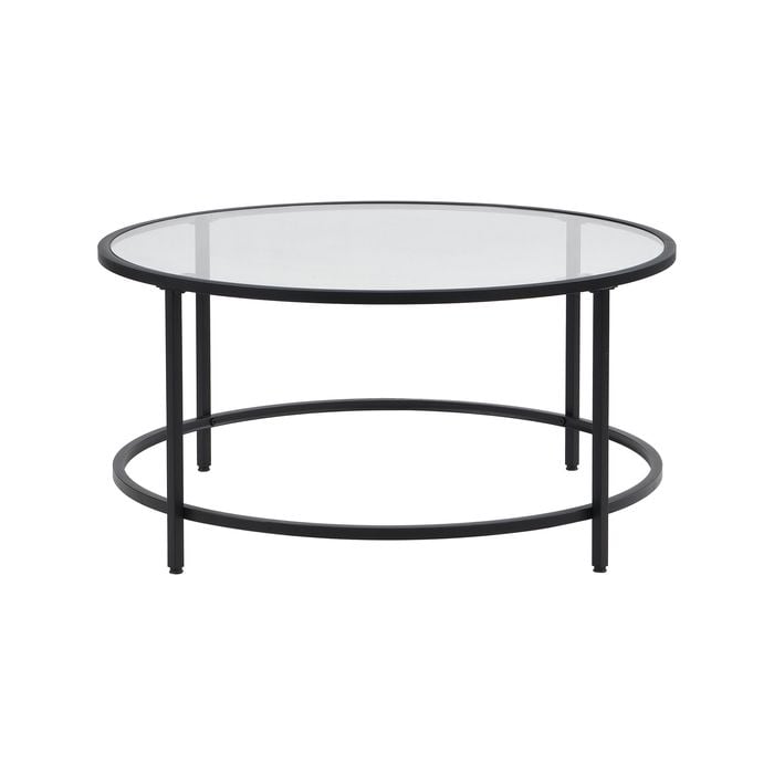Ihomdec Round Coffee Tables Metal Frame With Top Tempered Glass Black/transparent