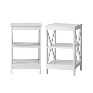 Oikiture 2x Side Table Coffee Bedside Sofa End Tables 3-tier Shelf White