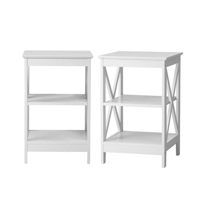 Oikiture 2x Side Table Coffee Bedside Sofa End Tables 3-tier Shelf White