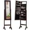 Costway Mirror Jewellery Cabinet Wooden Jewelry Organiser Box Makeup Cosmetics Storage  Brown
