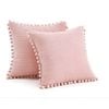 Catzon 2 Pcs Boho Decorative Throw Pillow Covers with Pom-poms for Sofa-Pink