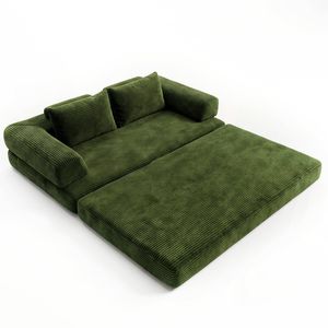 Advwin 2 Seater Folding Sofa Bed 5-in-1 Convertible Floor Loveseat Sofa Corduroy Fold Out Sleeper Couch w/ Armrests Green