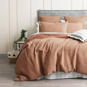 Cloud Linen Celeste Seersucker Cotton Waffle Quilt Cover Set Rust Double