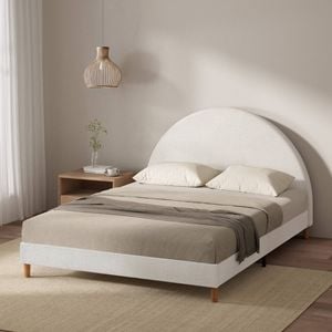 Zinus Boucle Queen Bed Frame Curved Headboard