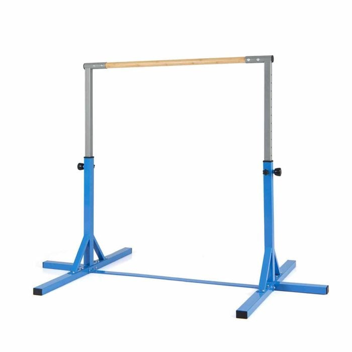 Costway Kid Training Gymnastics Bar Junior Horizontal Crossbar Adjustable Height -blue