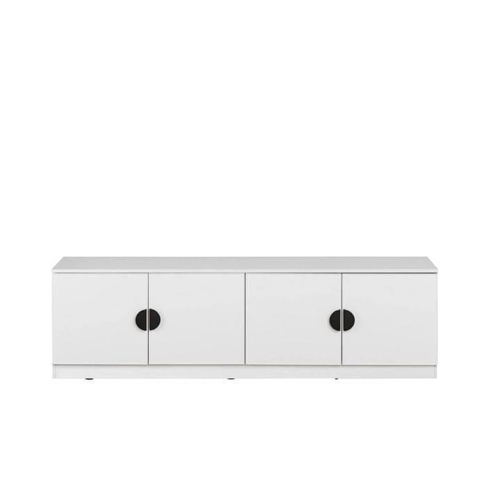 European Cabinetry White Slim Half Moon Black Handles Bucharest TV Unit