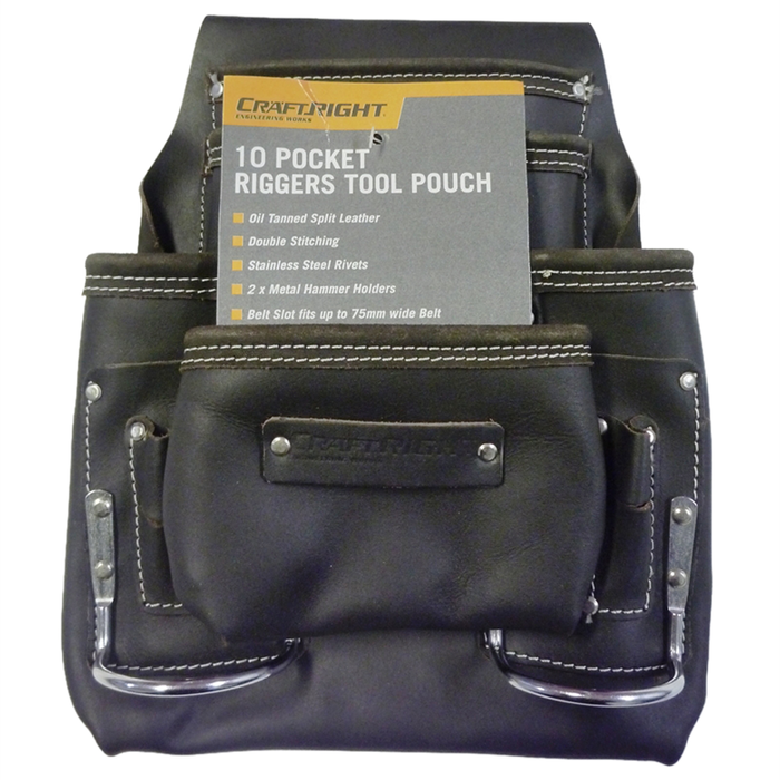 Craftright 10 Pocket Tan Leather Riggers Tool Pouch Belt