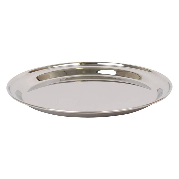 Argon Tableware 35.5cm Serving Platter - Stainless Steel Chrome Dinner Tray Round Tray Plate Large Appetizer Serving Dishes