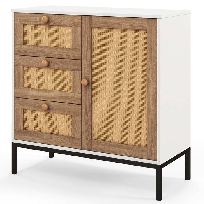 Costway Ratten Storage Cabinet Kitchen Buffet Sideboard Natural