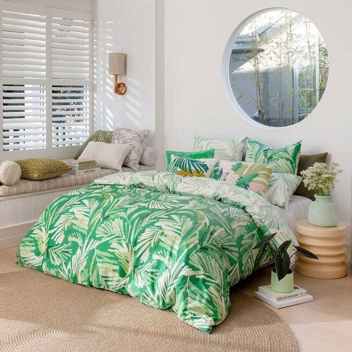 Kas Australia Oliana Queen Bed Quilt Cover Set w/ 2x Pillowcases - Green