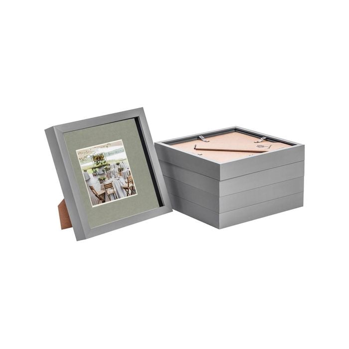 Nicola Spring Acrylic 3D Box Photo Frames with 4" x 4" Mounts - 8" x 8"  - Grey - Pack of 5