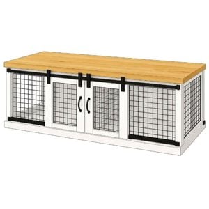 Paws and Willow Double Arctic White with Natural Top Wooden Dog Crate Barn Doors with Mesh