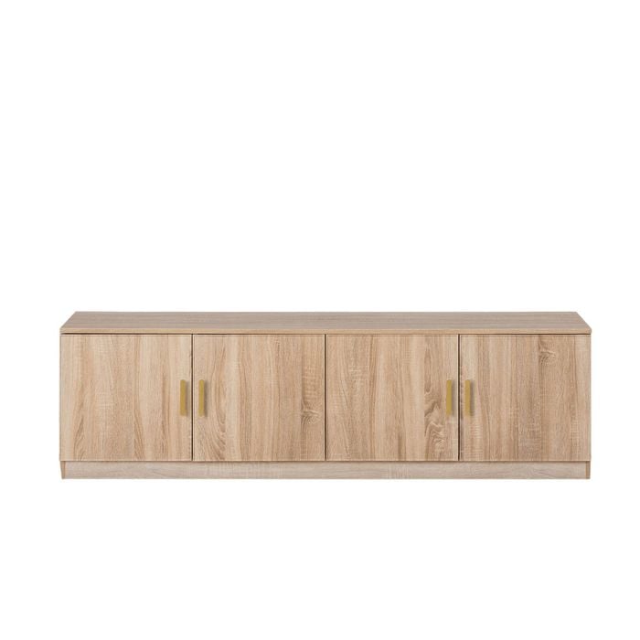 European Cabinetry Natural Oak Slim Oval Brass Handles Bucharest TV Unit