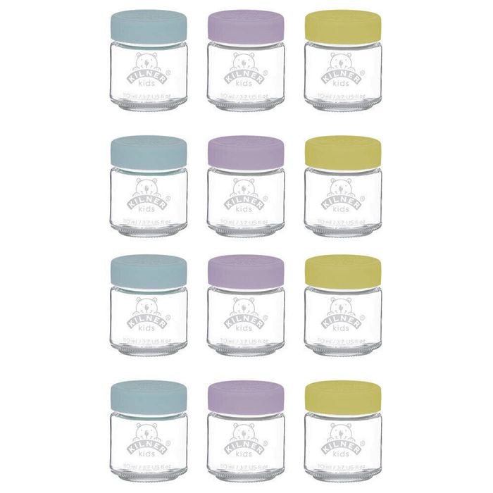 Kilner Kids 12pc Glass Jar Canister Baby Food Storage Set W/ Lid 110ml