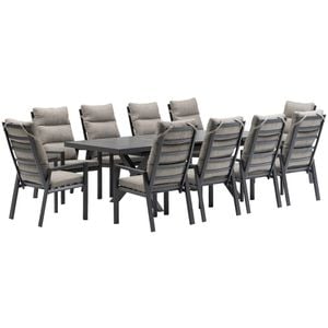 FurnitureOkay Mosman 11-Piece Sintered Stone Outdoor Extendable Dining Setting - Charcoal