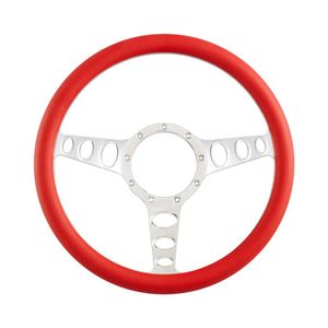 Cal Custom 15.5" Outlaw Billet Aluminium Steering Wheel, Red Leather Half-Wrap