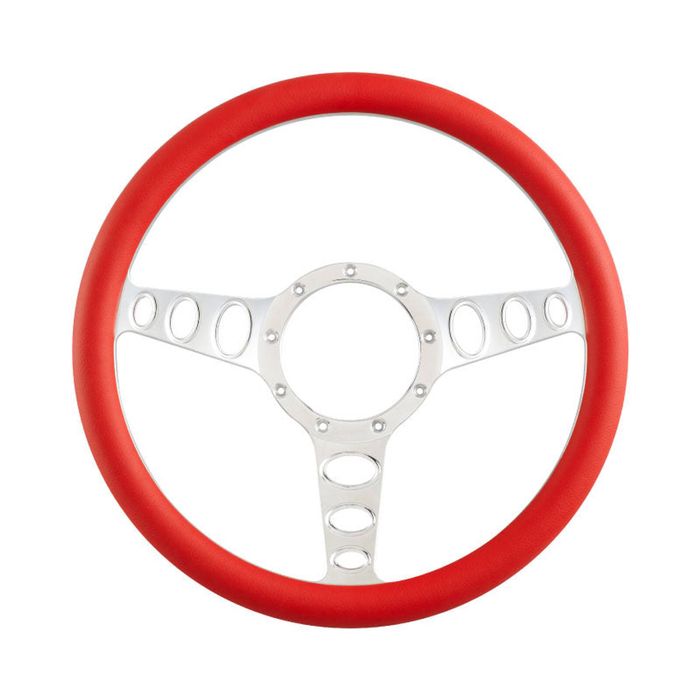 Cal Custom 15.5" Outlaw Billet Aluminium Steering Wheel, Red Leather Half-Wrap