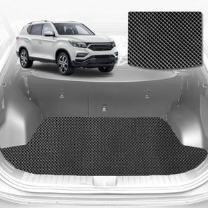 6D Diamond Car Boot Mat for SsangYong Rexton Y290, Y400, Y4502017-Current-(3rd Row folded/5 seater)-Cargo Mat-Black-Outback GT
