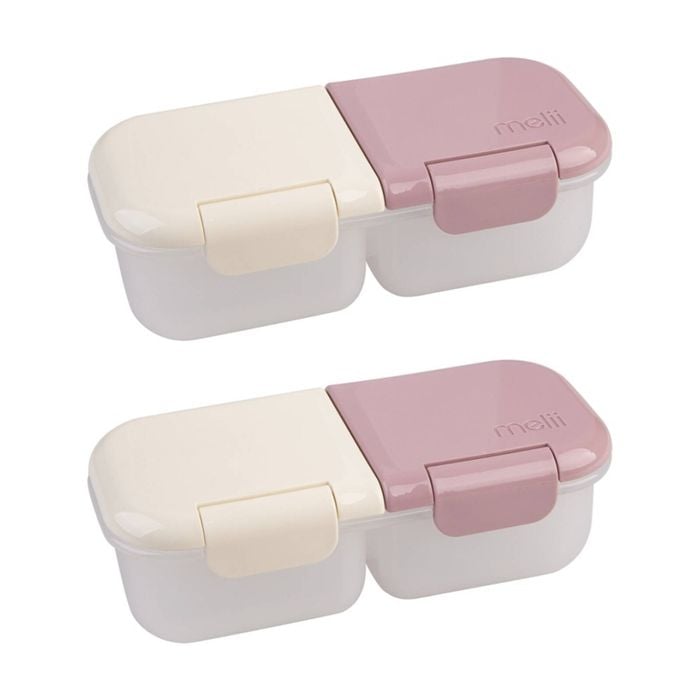 2pk Melii 2 Compartment Leakproof Hinged-lid Snack Container Pink Ivory 480ml