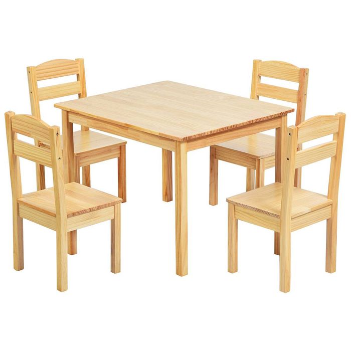 Costway 5pcs Table & Chairs Set Solid Wood Kids Activity Desk