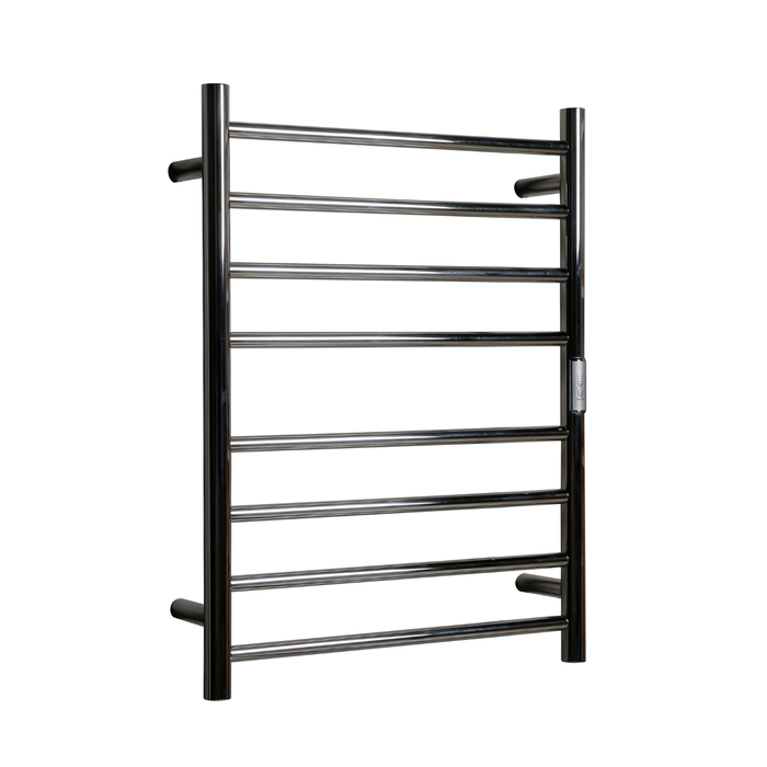 Hotwire 80W 700 x 530mm Stainless Steel 8 Bar Flat Round Heated Towel Rail with Timer