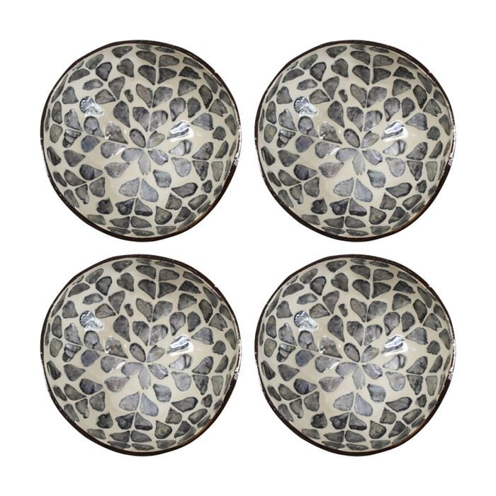 4pk Lvd Flower Decorative Round Coconut Capiz Trinket/jewellery Bowl 13x13x6cm
