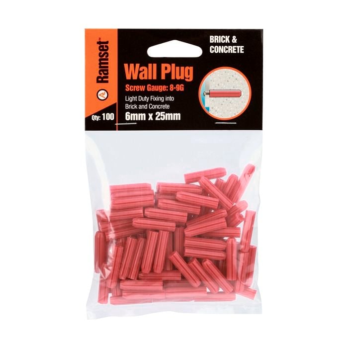 Ramset 6 x 25mm Red Wall Plugs - 100 Bag