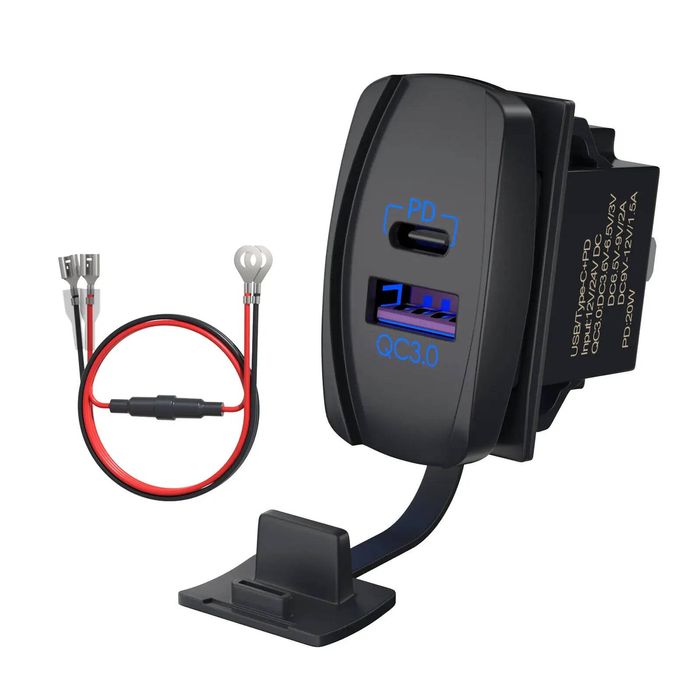 Exotronic USB-C & USB QC3.0 Rocker Mount Socket