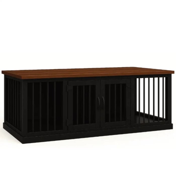 Paws and Willow Double Night Sky with Espresso Top  Wooden Dog Crate Hinged Door with Bars