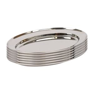 Argon Tableware 6x Oval Serving Platters - 25 x 17cm - Stainless Steel Dinner Tray Oval Plate Small Appetizer Serving Dishes