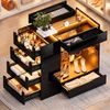 Advwin Glossy Closet Island with 8 Drawers, Glass Tabletop & LED Lights, Black Wardrobe Armoire for Walk-in Closet