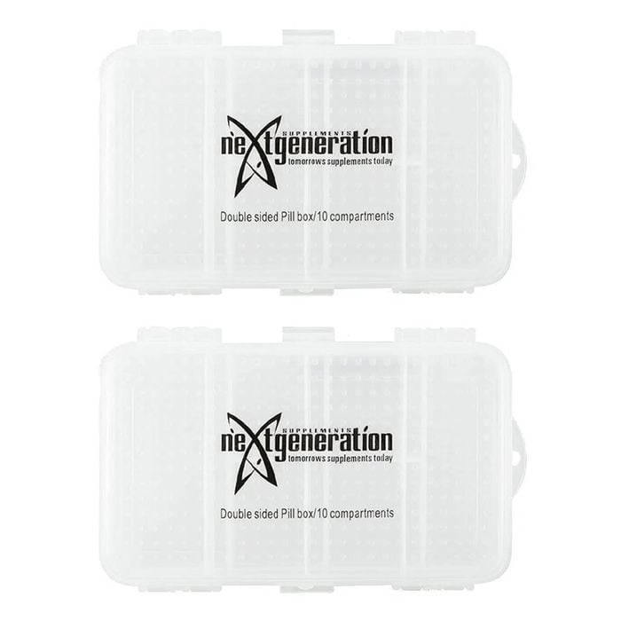 2PK Next Generation Supplements Double Sided Pill Box 10 Compartments Clear