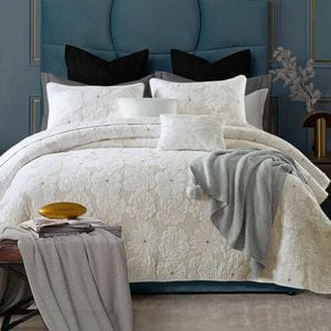 Bloomington 100% Cotton Cover Lightly Quilted Coverlet Set Floriade Cream Queen