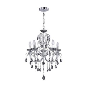 Lexi Lighting Rovert Chandelier Small Chrome Smoke Metal Crystal 5 Bulbs