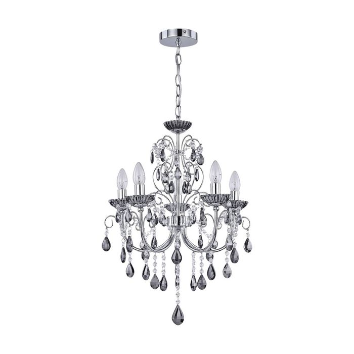 Lexi Lighting Rovert Chandelier Small Chrome Smoke Metal Crystal 5 Bulbs