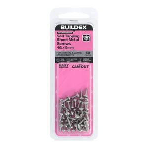 Buildex 4G x 9mm SS316 Self Tapping Sheet Metal Screws - 50 Pack