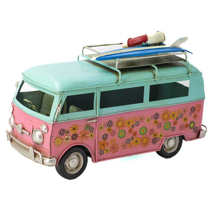 Boyle Metal Ornament Home Decor Hand-painted Vintage Blue Top Flower Van 25cm