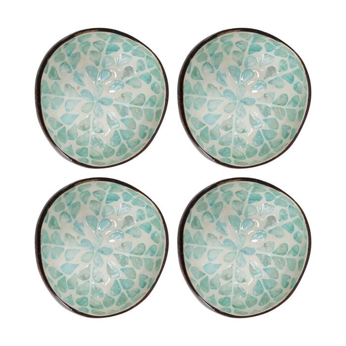 4pk Lvd Flower Mist Decorative Round Coconut Capiz Trinket/jewellery Bowl 13x6cm