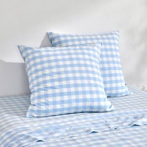 Dreamaker Lola Washed Cotton Yarn Dyed Gingham Euro Pillowcase Sky Twin Pack