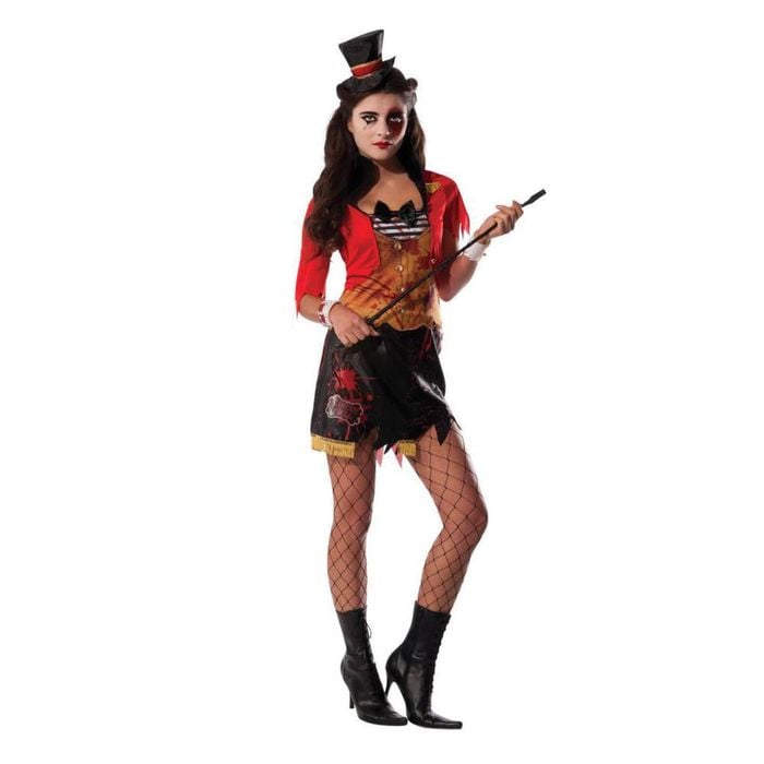 Mauled Ringmistress Halloween Costume Adult Circus Jacket Skirt Hat with Blood Splatter, Large