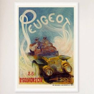 Galrie Classic French Vintage Racing Car Poster for Home Decor, White Frame, A0 84 x 119cm (33 x 47inch)