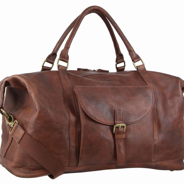 Pierre Cardin Mens Leather Business Overnight Duffle Bag  Chestnut