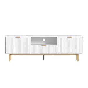 Cosmoliving White Fluted 180cm Tv Stand With Gold Accents
