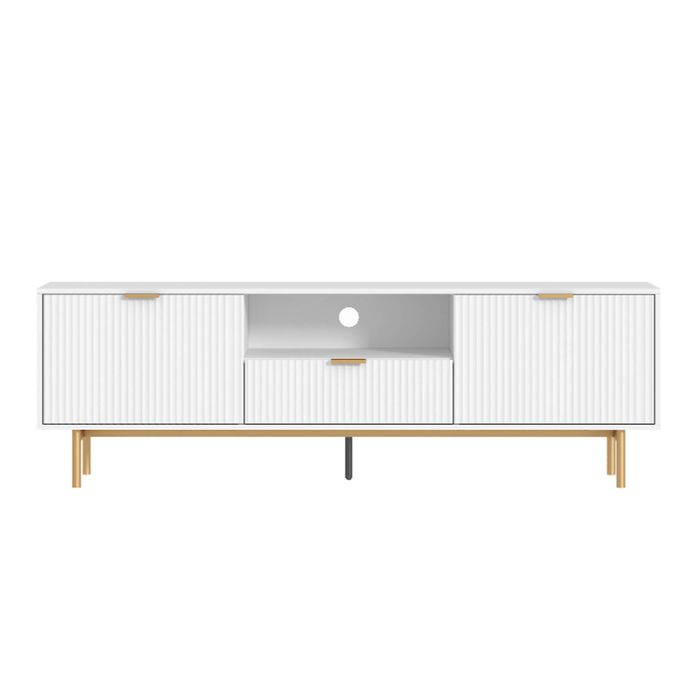 Cosmoliving White Fluted 180cm Tv Stand With Gold Accents