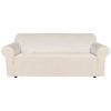 Smarcute 3 Seater Velvet Sofa Couch Cover Non-slip Elastic Stretch Thick Plush Fabric Ivory