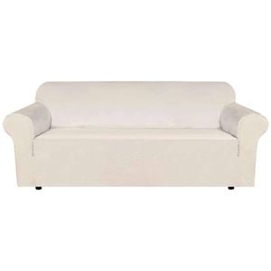Smarcute 3 Seater Velvet Sofa Couch Cover Non-slip Elastic Stretch Thick Plush Fabric Ivory