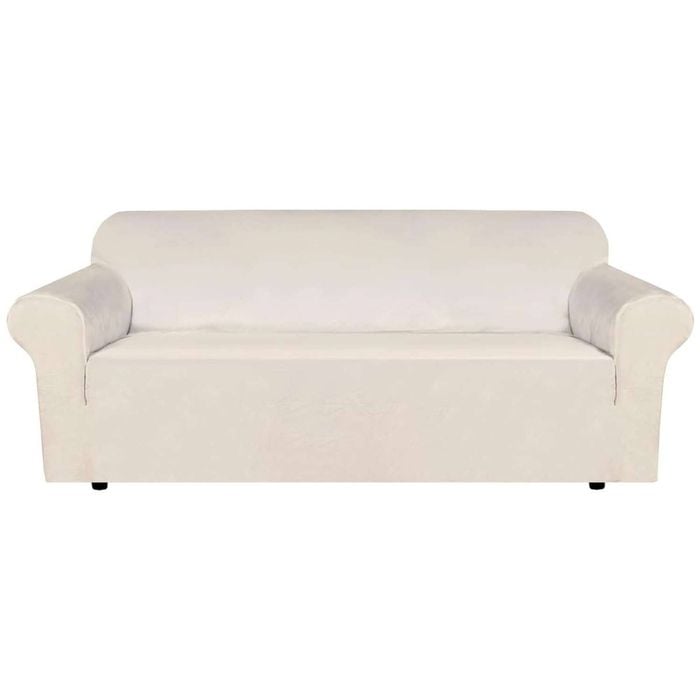 Smarcute 3 Seater Velvet Sofa Couch Cover Non-slip Elastic Stretch Thick Plush Fabric Ivory