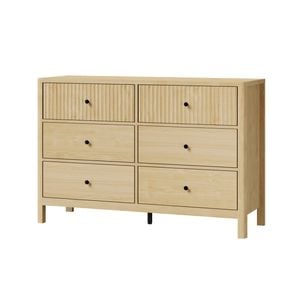Oikiture Chest of 6 Drawers Storage Cabinet Natural