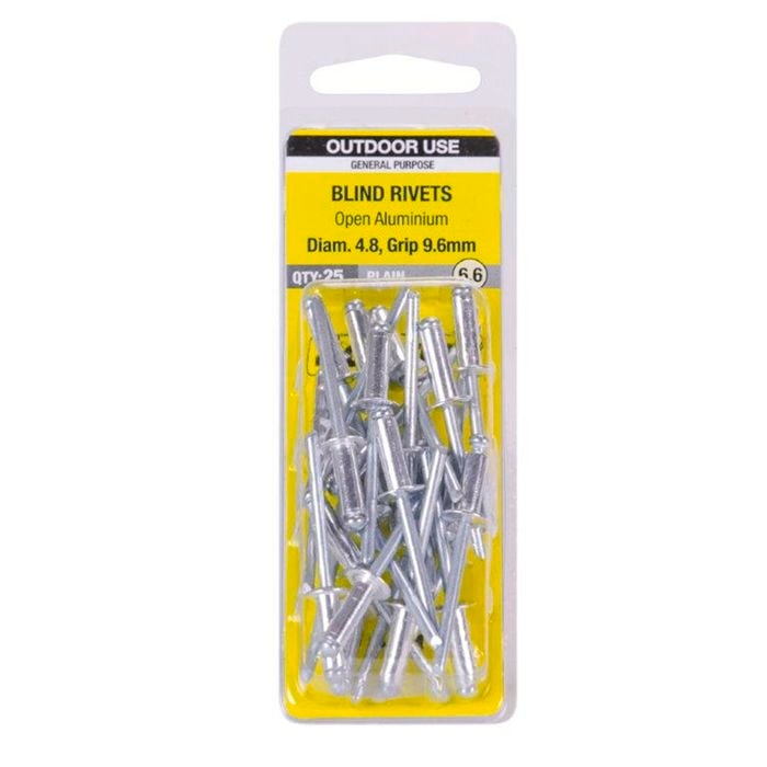Otter 4.8 x 9.6mm Open Aluminium Blind Rivets - 25 Pack